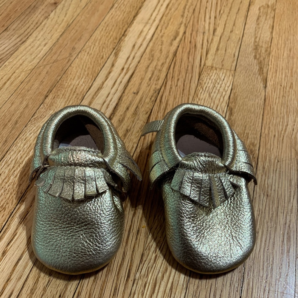 Leather Moccasins Metallic Gold Baby Crib Shoes